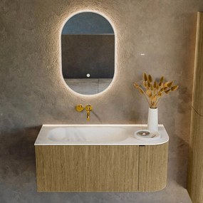 Mondiaz Kurve 105cm badmeubel ronding rechts dusk met 1 lade en deur en wastafel big small links zonder kraangat