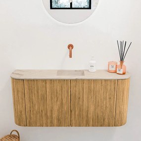 Mondiaz Joya DLux 95cm toiletmeubel ronding links/rechts oak met wastafel faye midden zonder kraangat frappe