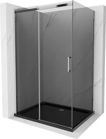 Mexen Omega douchecabine schuifdeur 100 x 80 cm, grafiet, chroom + Flat douchebak, zwart - 825-100-080-01-40-4070