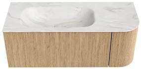 Mondiaz Kurve-dlux 115cm badmeubel ronding rechts oak met 1 lade en deur en wastafel big small links zonder kraangat ostra