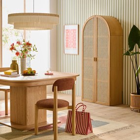 2-deurs servieskast in eikenfineer en riet, MATHEO