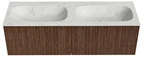 Mondiaz Kurve-dlux 140cm badmeubel walnut met 2 lades en wastafel stor small dubbel zonder kraangat opalo