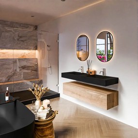Zaro Alan badmeubel 140cm washed oak 1 lade met vrijhangende wastafel cloud dubbel 2 kraangaten urban