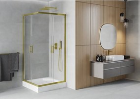 Mexen Rio vierkante douchecabine 90 x 90 cm, transparant, goud + douchebak, wit - 860-090-090-50-00-4510