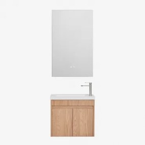 Narek Zwevend Houten Badkamermeubelset Met Geïntegreerde Wastafel Ash Brown & Rectangular Led And Antifog 55x90 Cm Riben & ↔︎ 60 Cm & Ge - Sklum