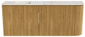 Mondiaz Joya DLux 100cm toiletmeubel ronding rechts oak met wastafel faye links zonder kraangat frappe