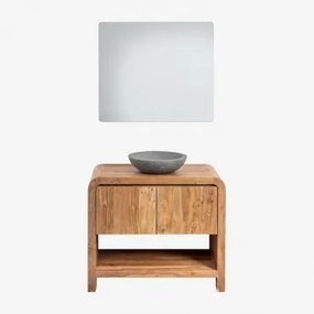 Vacry Acaciahouten Badkamermeubelset Acacia Bruin & Rond Grijs Cement Ø40 Cm Tarsis & Rechthoekige Led En Anticondens 80x70 Cm Gualar & Zonder - Sklum