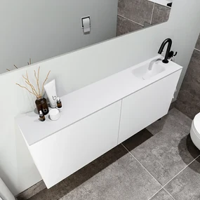Zaro Polly toiletmeubel 120cm mat wit met witte wastafel met kraangat rechts