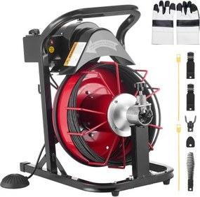 VEVOR pijpreinigingsmachine φ8 mm x 15 m, reinigingsspiraal met automatische aanvoer, 4 snijbladen en pneumatische voetschakelaar, pijpreiniger voor pijpen van 50 tot 100 mm, pijpreinigingsapparaat