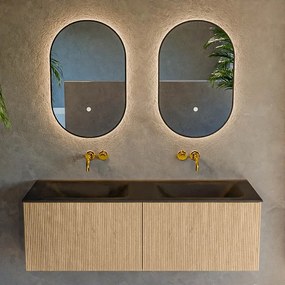 Mondiaz Kurve 130cm badmeubel oak met 2 lades en wastafel cloud dubbel zonder kraangat urban