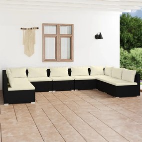 vidaXL 9-delige Loungeset met kussens poly rattan zwart