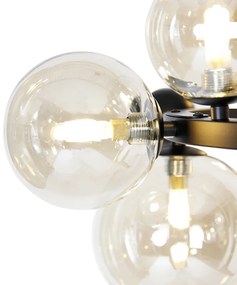 Art deco hanglamp zwart met amber glas 12-lichts - David