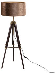 Vloerlamp messing tripod met velours kap krokodil 50cm - Cortin Klassiek / Antiek, Landelijk E27 rond Binnenverlichting Lamp