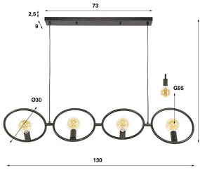 Hanglamp 4-lichts Zwart