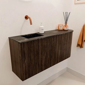 Mondiaz Joya DLux 90cm toiletmeubel ronding rechts walnut met wastafel faye links zonder kraangat lava