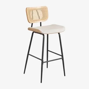 Set Van 4 Hoge Krukken In Hout, Rotan En Kunstleer Raysa Natuurlijk Hout & ↑75 Cm & Kunstleren Gebroken Wit - Sklum