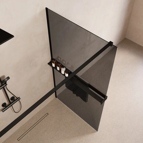 Saniclear Metric inloopdouche 110cm met handdoekhouder en rookglas zwart mat