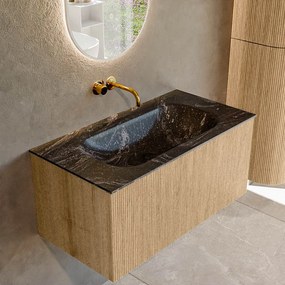 Mondiaz Kurve-dlux 90cm badmeubel oak met 1 lade en wastafel big small midden zonder kraangat lava
