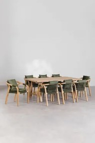 Rechthoekige Eettafelset 200x100 Cm Met 8 Acaciahouten Eetkamerstoelen Dubai Stof Leger Groen & Rustiek Acaciabruin - Sklum