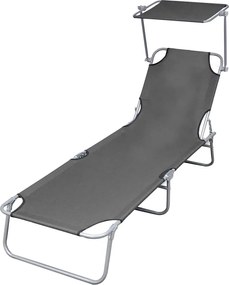 vidaXL Ligbed met luifel inklapbaar staal grijs