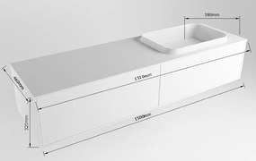 Mondiaz Erin 150cm badmeubel Talc met 2 lades en zwarte wastafel rechts zonder kraangaten