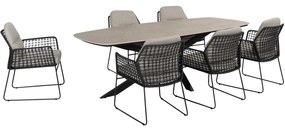 Rhodos Prado dining tuinset 240x105xH75 cm 7 delig antraciet met keramisch deens ovaal blad Taste 4SO