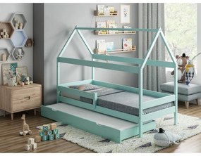 Peuter Turkoois Canopy House-vormig eenpersoonsbed met onderschuifbed - Betty 5056231770828 Children's Beds Home, 140x80, Schuimmatras van 9 cm Childr