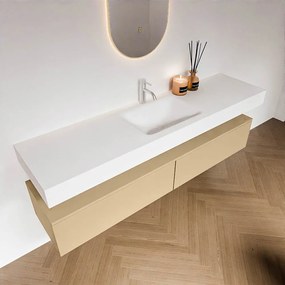 Zaro Alan badmeubel 180cm sand 2 lades met vrijhangende wastafel cloud midden 1 kraangat talc