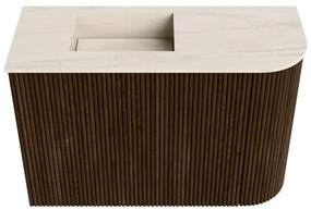 Mondiaz Joya DLux 60cm toiletmeubel ronding rechts walnut met wastafel faye links zonder kraangat meli