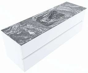 Mondiaz Vica DLux badmeubel 150cm talc 2 lades met wastafel lava midden zonder kraangat