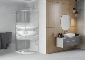 Mexen Rio halve ronde douchecabine 90 x 90 cm, witte strepen, chroom + Flat douchebak, wit - 863-090-090-01-20-4110