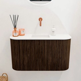 Mondiaz Joya 75cm toiletmeubel ronding links/rechts walnut met wastafel faye midden zonder kraangat talc