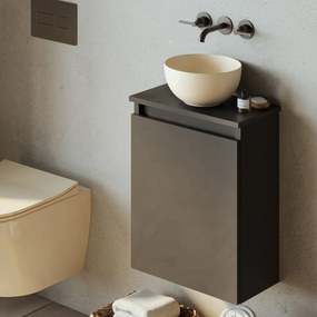 Fontana Bano toiletmeubel mat zwart 40x22cm met waskom in licht ivoor