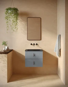 Muebles Marbella badmeubel ribbelfront 60cm baby blauw met zwarte wastafel zonder kraangat