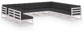 vidaXL 10-delige Loungeset met kussens massief grenenhout wit