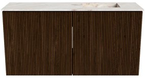 Mondiaz Joya DLux 80cm toiletmeubel walnut met wastafel faye rechts zonder kraangat frappe