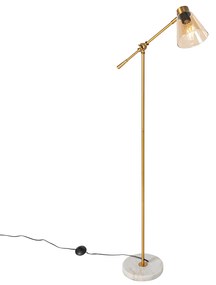 Art Deco vloerlamp brons met marmer en amber glas - Nina
