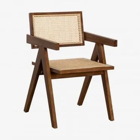 Set Van 4 Eetkamerstoelen Met Armleuningen In Essenhout En Rotan Lali Donker Hout - Sklum