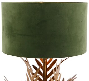Vintage tafellamp goud 33 cm met velours kap groen 35 cm - Botanica Landelijk E27 Binnenverlichting Lamp