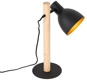 Landelijke tafellamp zwart met hout - Flint