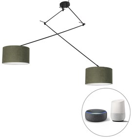 Smart hanglamp met dimmer zwart met kap 35 cm groen incl. 2 Wifi A60 - Blitz Modern E27 rond Binnenverlichting Lamp