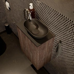 Mondiaz Fowy toiletmeubel 40cm dark brown met zwarte waskom rechts en kraangat