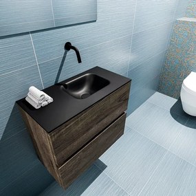MONDIAZ ADA Toiletmeubel - 60x30x50cm - 0 kraangaten - 2 lades - dark brown mat - wasbak rechts - Solid surface - Zwart FK75342357