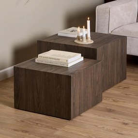Blok Salontafel Set Donkerbruin Hout - 58 X 58cm.