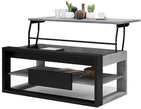 FRAME Millenium Beton/Zwart Mat - MODERNE TAFEL MET OPTILBAAR TAFELBLAD/IN HOOGTE VERSTELBAAR TAFELBLAD + OPBERGVAK + PLANK