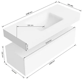 Zaro Alan badmeubel 110cm talc 1 lade met vrijhangende wastafel cloud midden 1 kraangat urban