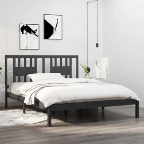 vidaXL Bedframe massief hout grijs 150x200 cm 5FT King Size