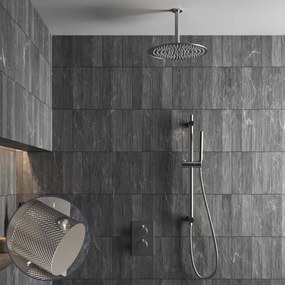 Saniclear Exclusive Curved inbouw regendouche met 30cm hoofddouche, plafondarm en glijstang RVS