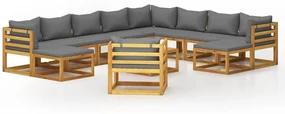 vidaXL 12-delige Loungeset met kussens massief acaciahout
