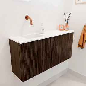 Mondiaz Joya 90cm toiletmeubel ronding rechts walnut met wastafel faye links zonder kraangat talc